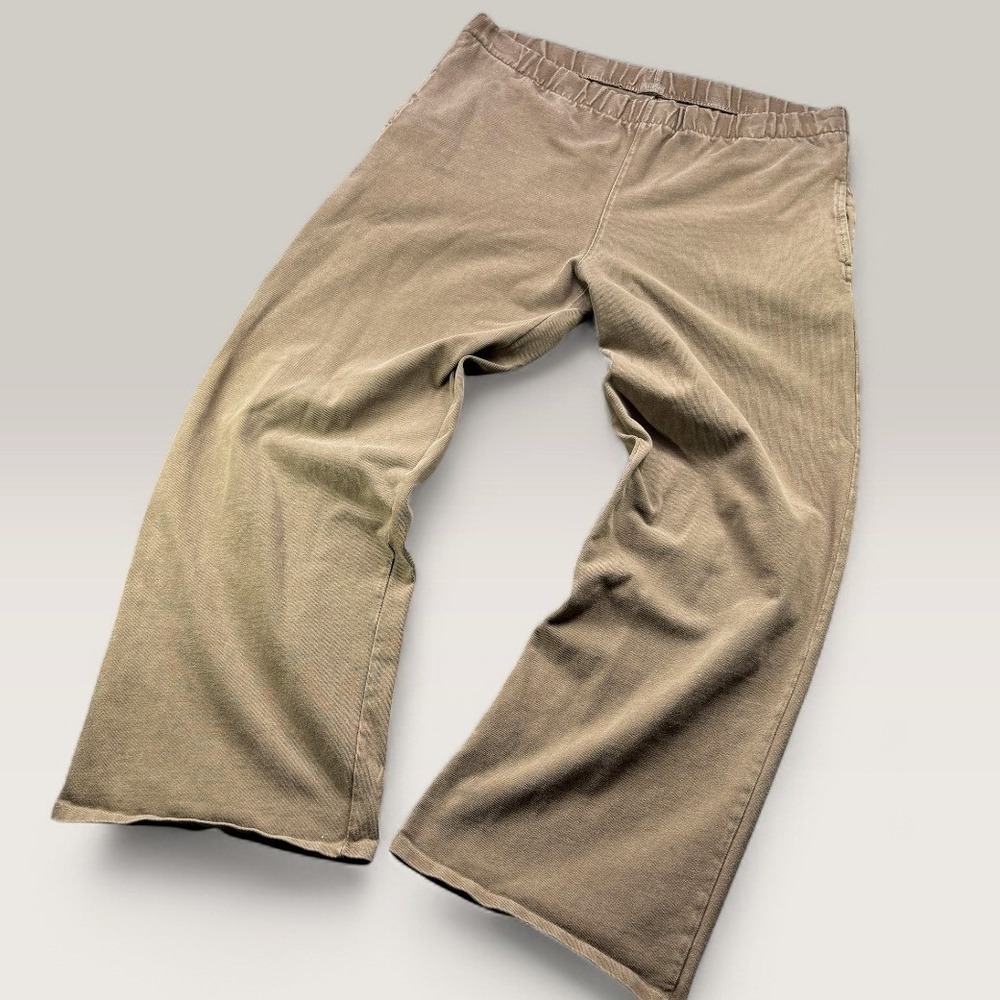 John Galt Ribbed Knit Wide Leg Lounge Pants Women‎ XL Tan Flare Trousers